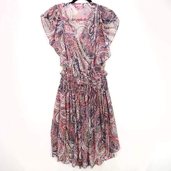 The Kooples Midi Dress Sheer Paisley Lightweight V-Neck Ruffle *Unlined XXS - Picture 3 of 14